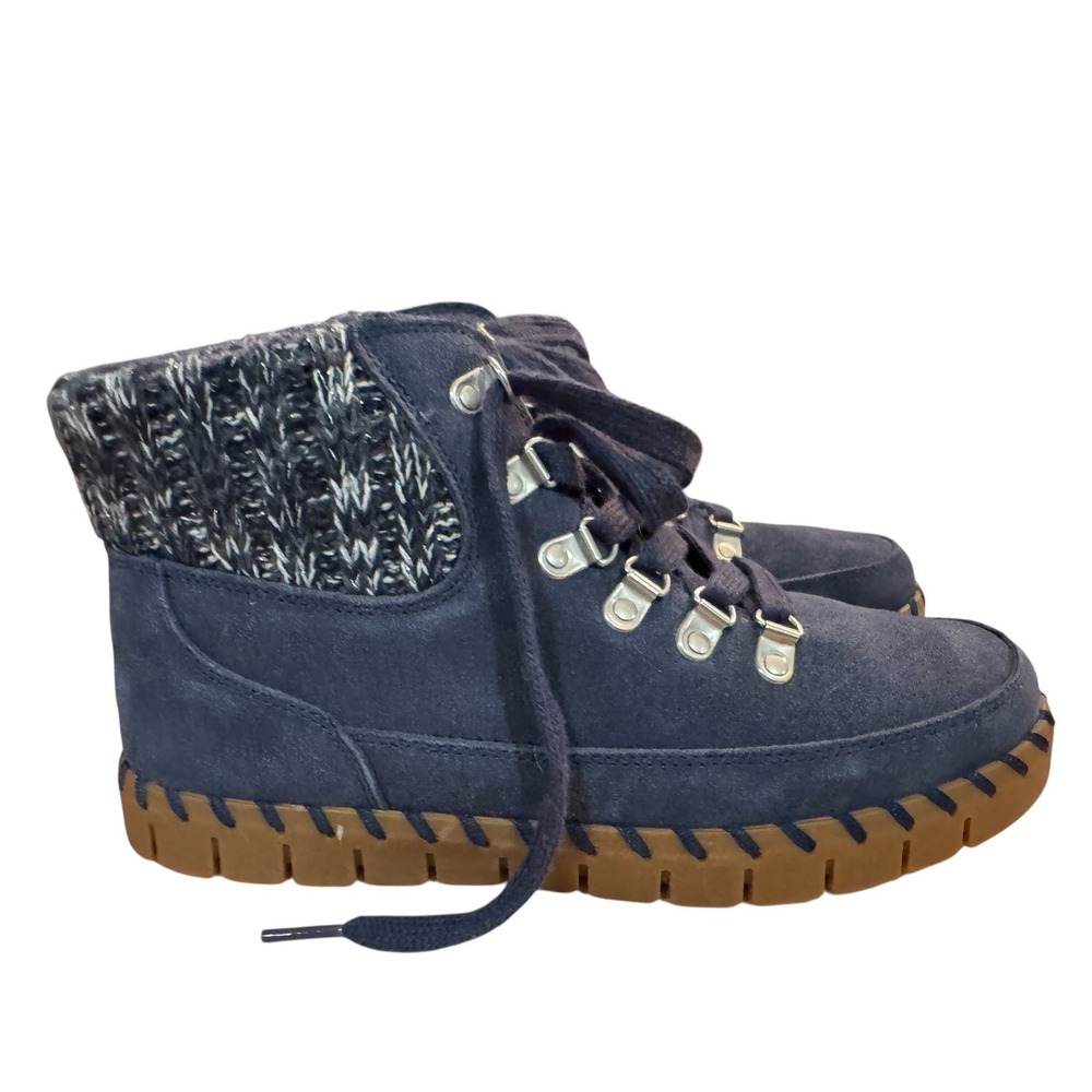 Muk Luks Blue‎ Suede Knit Cuff Flexi Monticello Ankle Boots Womens 8